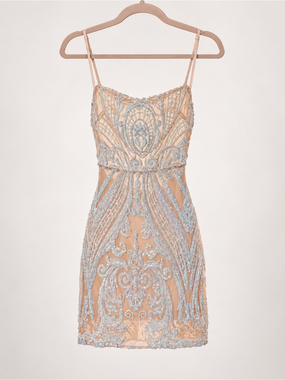wild fable Beaded Spaghetti-Strap Mini Dress in Blush and Silver